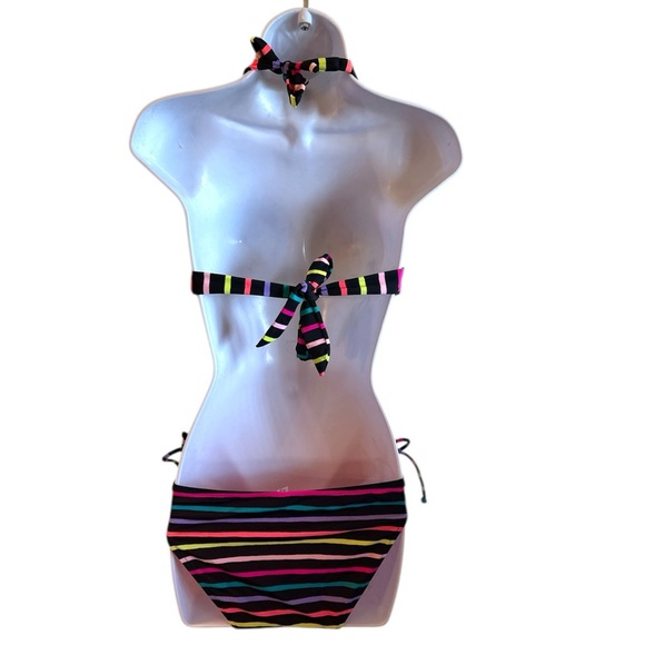 Victorias Secret Multicolored Striped Bikini Halter Top Womens Size Large - Picture 3 of 7